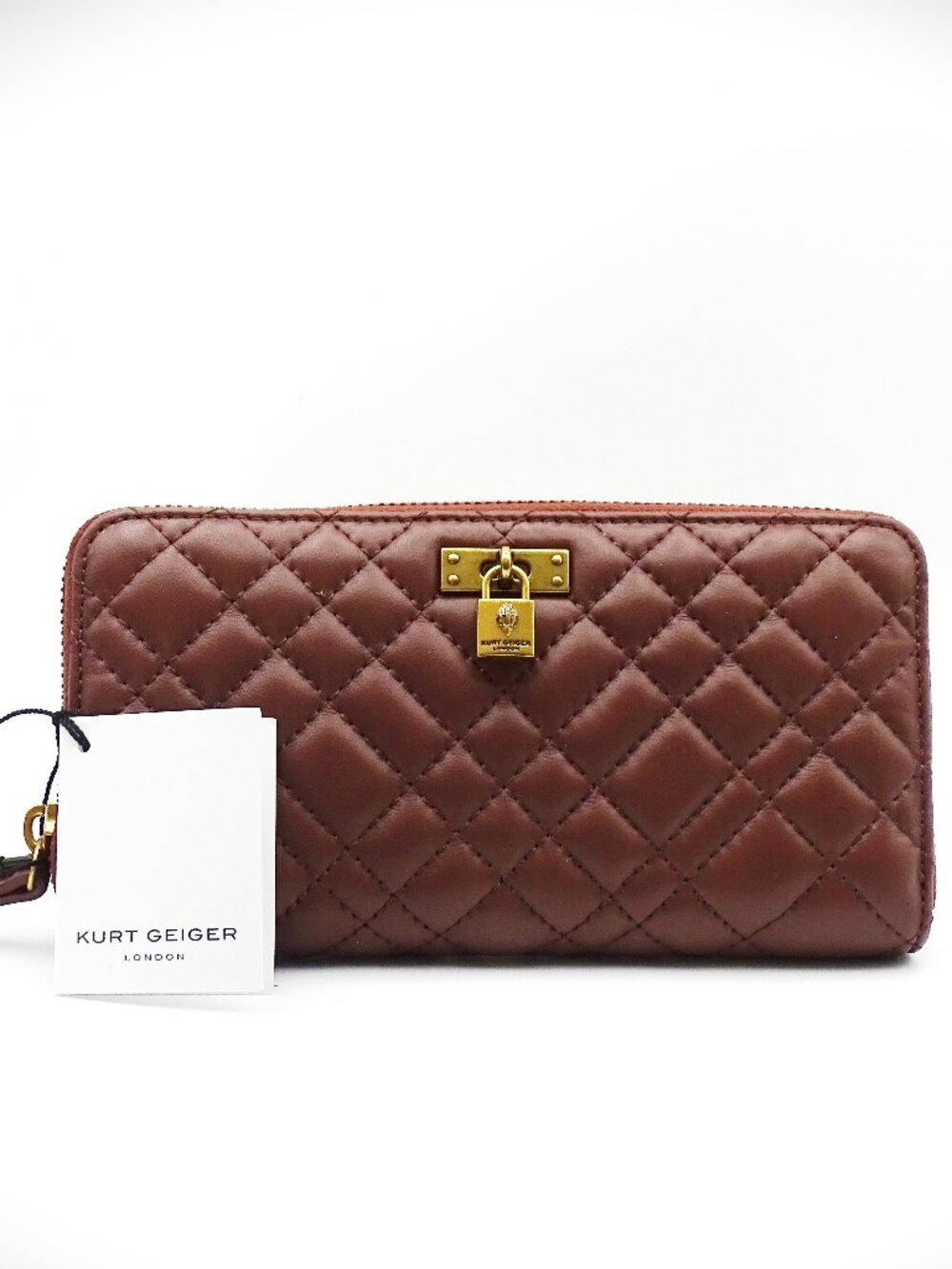 KURT GEIGER LONDON Brixton Quilted Medium Red Color Leather Zip Around Wallet